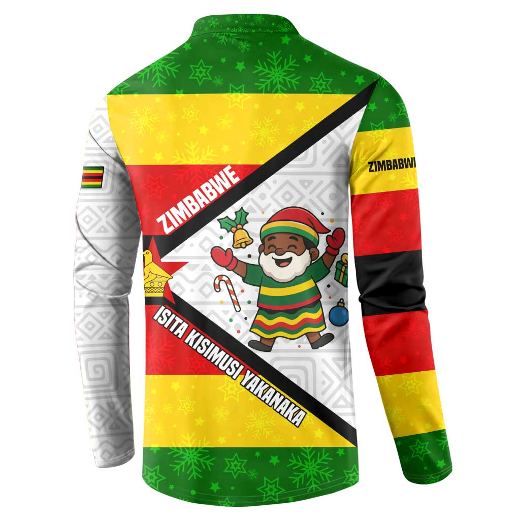 Zimbabwe Christmas Button Sweatshirt with Festive Santa Palm Tree and Red Yellow Green Flag - Wonder Print Shop