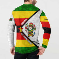 Zimbabwe Christmas Button Sweatshirt with Festive Santa Palm Tree and Red Yellow Green Flag - Wonder Print Shop