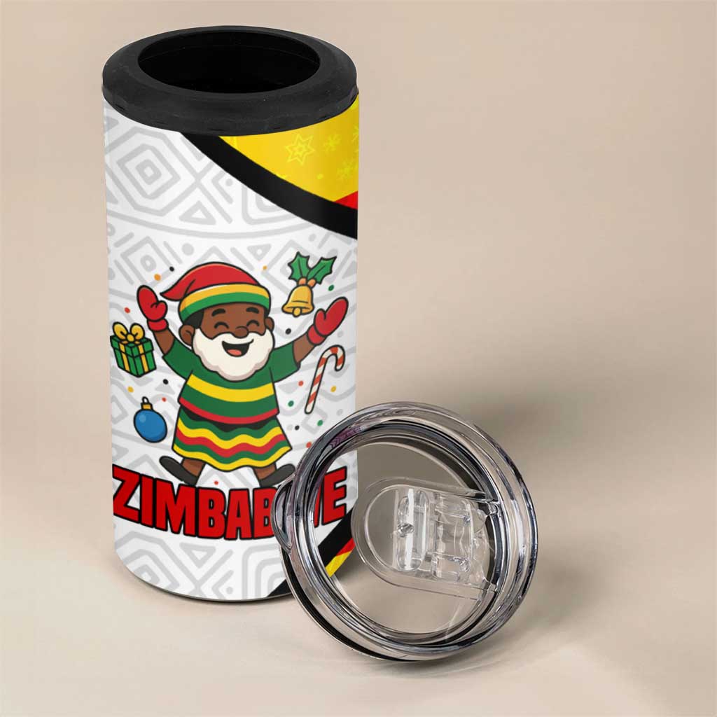 Zimbabwe Christmas 4 in 1 Can Cooler Tumbler with Festive Santa Palm Tree and Red Yellow Green Flag - Wonder Print Shop