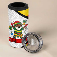 Zimbabwe Christmas 4 in 1 Can Cooler Tumbler with Festive Santa Palm Tree and Red Yellow Green Flag - Wonder Print Shop