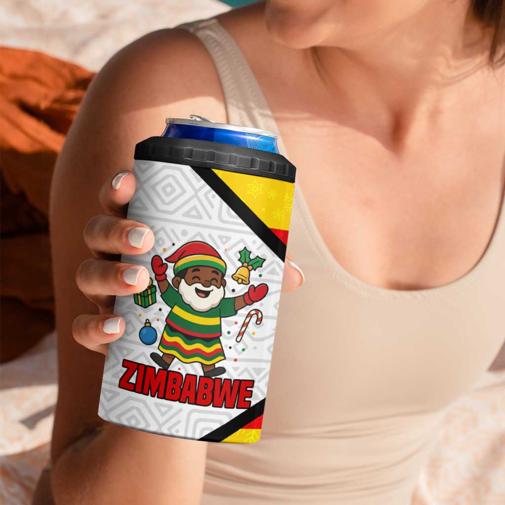 Zimbabwe Christmas 4 in 1 Can Cooler Tumbler with Festive Santa Palm Tree and Red Yellow Green Flag - Wonder Print Shop