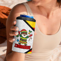 Zimbabwe Christmas 4 in 1 Can Cooler Tumbler with Festive Santa Palm Tree and Red Yellow Green Flag - Wonder Print Shop