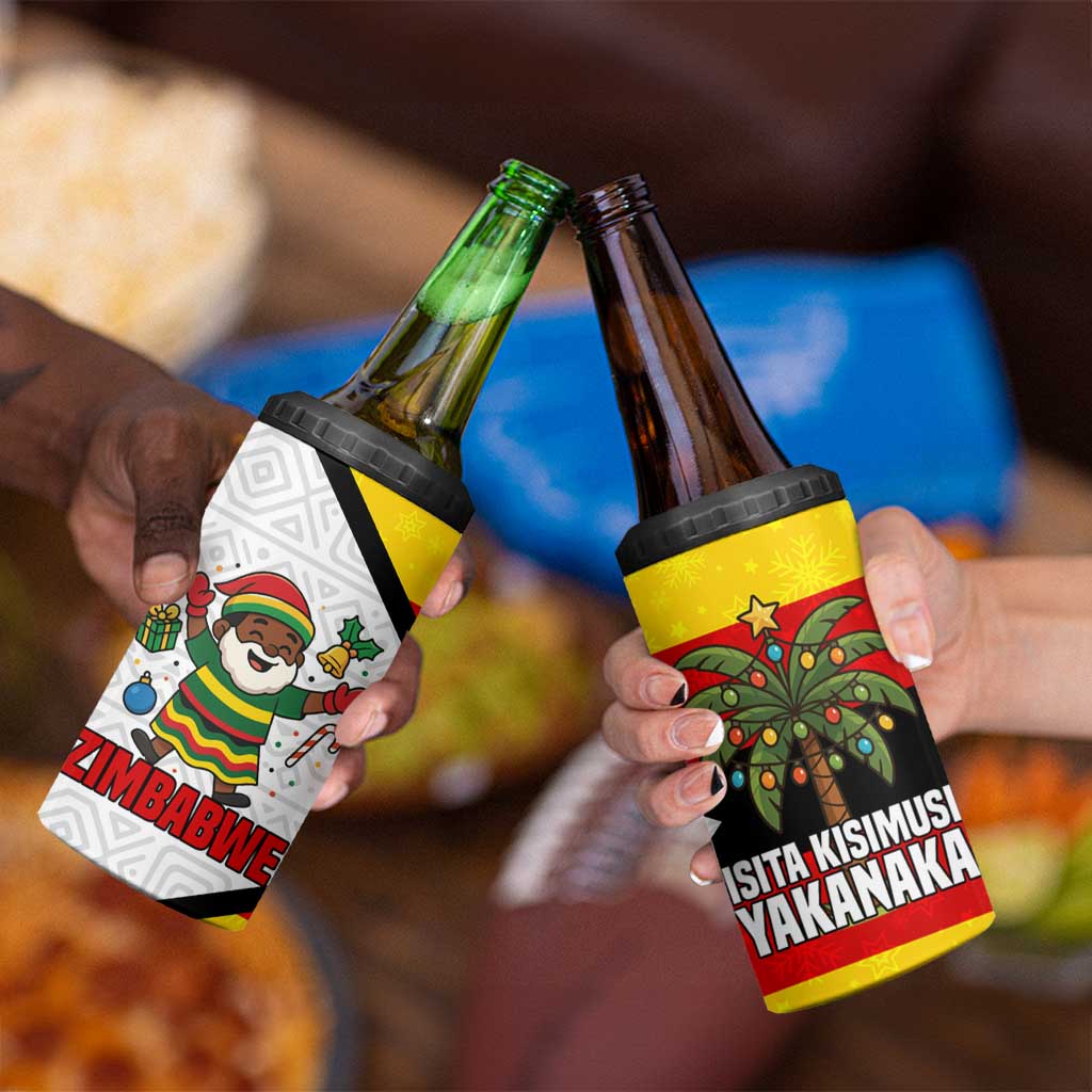 Zimbabwe Christmas 4 in 1 Can Cooler Tumbler with Festive Santa Palm Tree and Red Yellow Green Flag - Wonder Print Shop