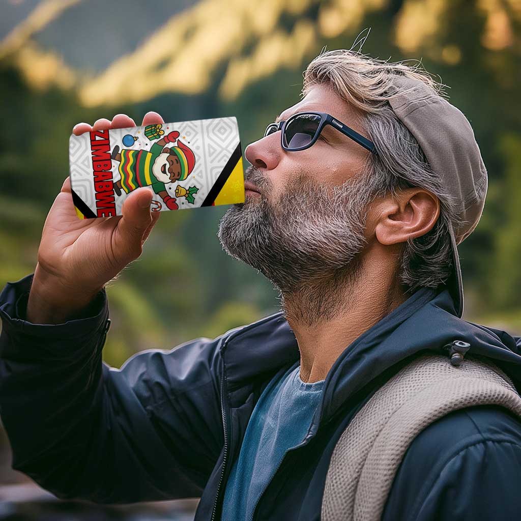 Zimbabwe Christmas 4 in 1 Can Cooler Tumbler with Festive Santa Palm Tree and Red Yellow Green Flag - Wonder Print Shop