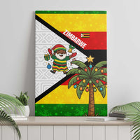 Zimbabwe Christmas Canvas Wall Art with Festive Santa Palm Tree and Red Yellow Green Flag - Wonder Print Shop