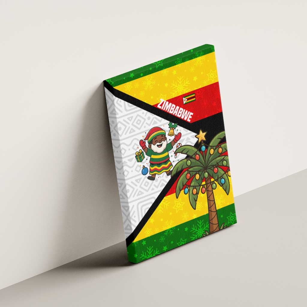 Zimbabwe Christmas Canvas Wall Art with Festive Santa Palm Tree and Red Yellow Green Flag - Wonder Print Shop