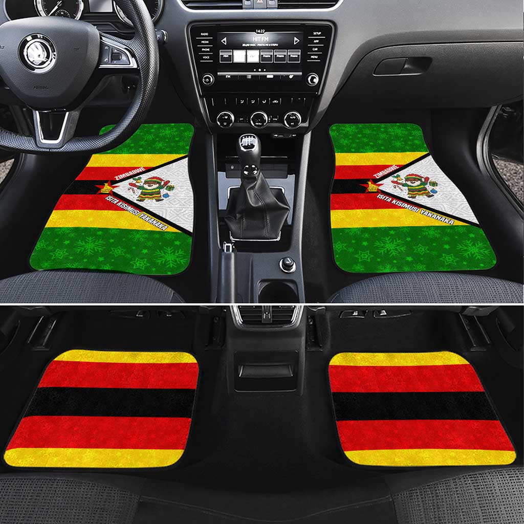 Zimbabwe Christmas Car Mats with Festive Santa Palm Tree and Red Yellow Green Flag - Wonder Print Shop