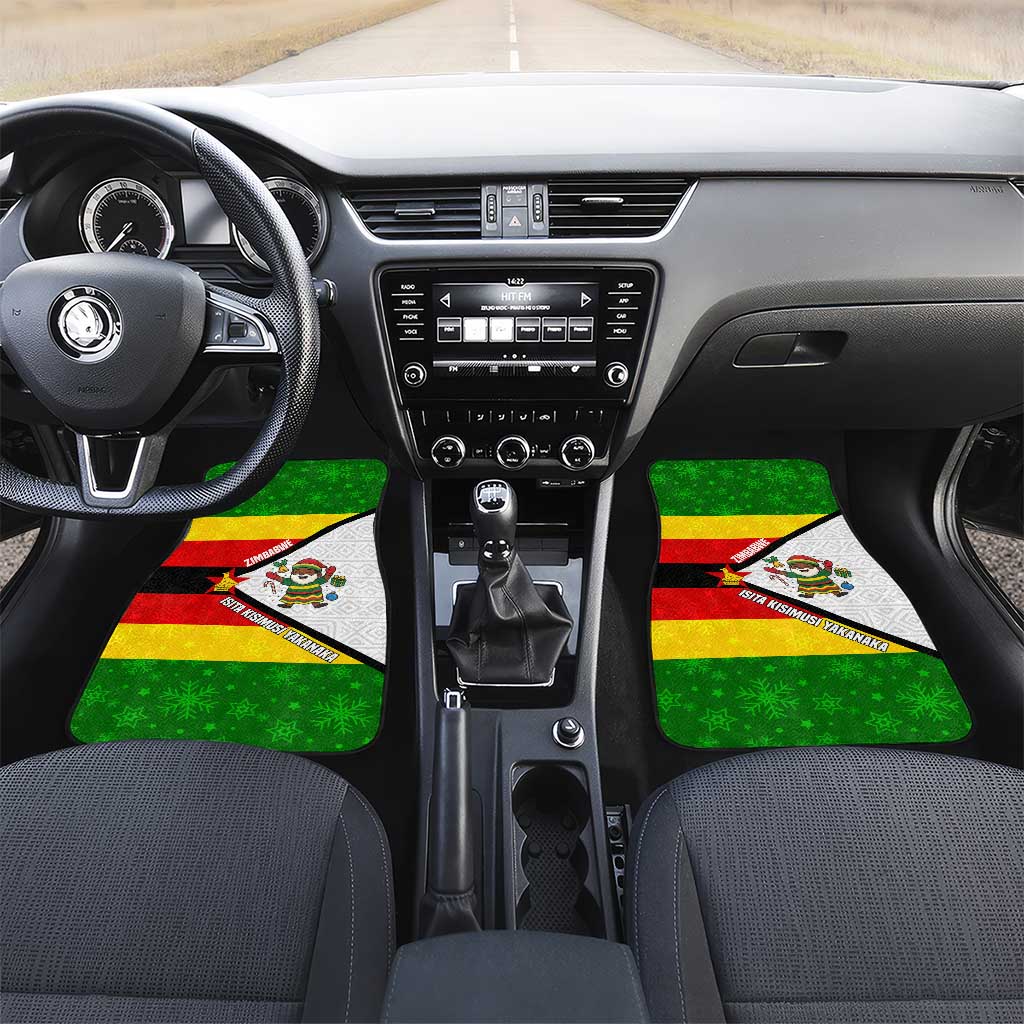 Zimbabwe Christmas Car Mats with Festive Santa Palm Tree and Red Yellow Green Flag - Wonder Print Shop