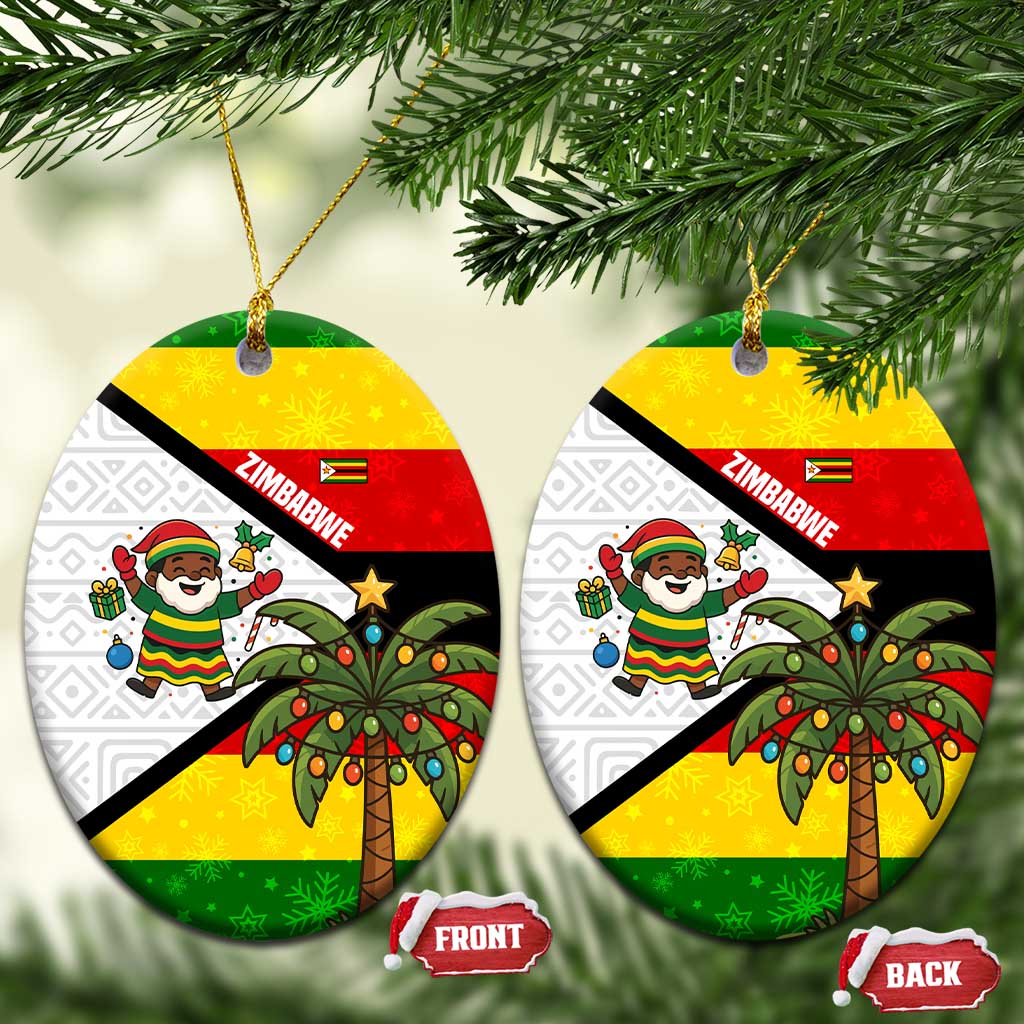 Zimbabwe Christmas Ceramic Ornament with Festive Santa Palm Tree and Red Yellow Green Flag - Wonder Print Shop