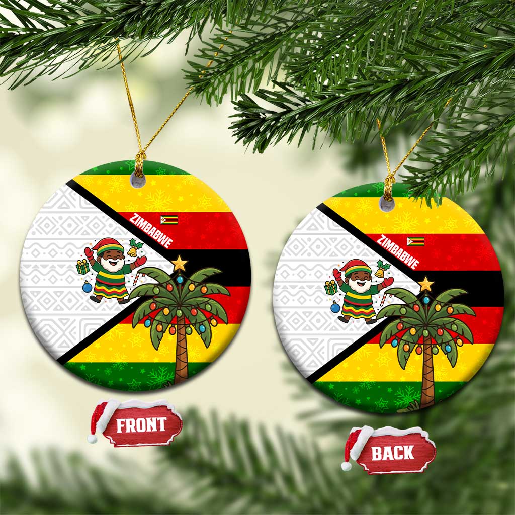Zimbabwe Christmas Ceramic Ornament with Festive Santa Palm Tree and Red Yellow Green Flag - Wonder Print Shop