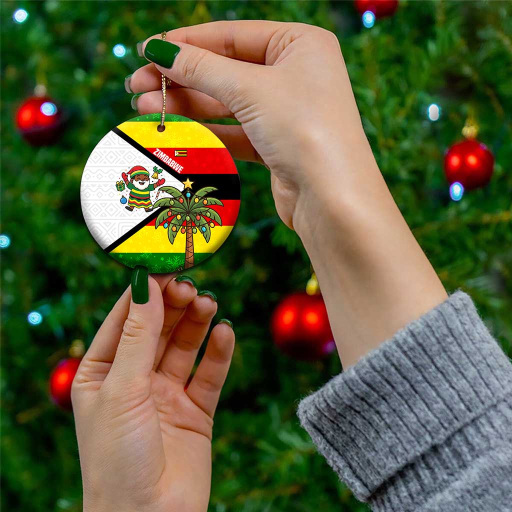 Zimbabwe Christmas Ceramic Ornament with Festive Santa Palm Tree and Red Yellow Green Flag - Wonder Print Shop