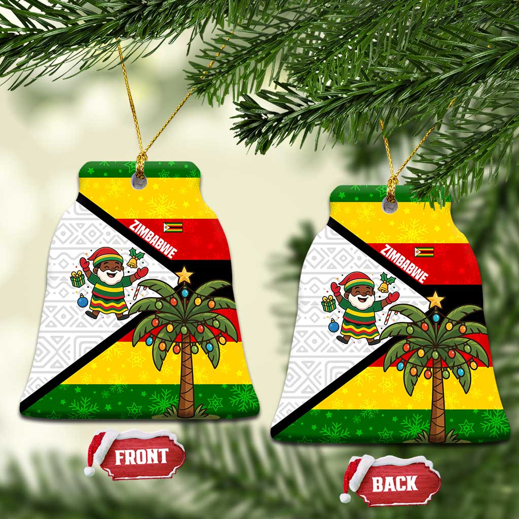 Zimbabwe Christmas Ceramic Ornament with Festive Santa Palm Tree and Red Yellow Green Flag - Wonder Print Shop