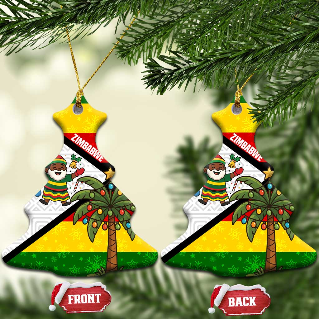 Zimbabwe Christmas Ceramic Ornament with Festive Santa Palm Tree and Red Yellow Green Flag - Wonder Print Shop