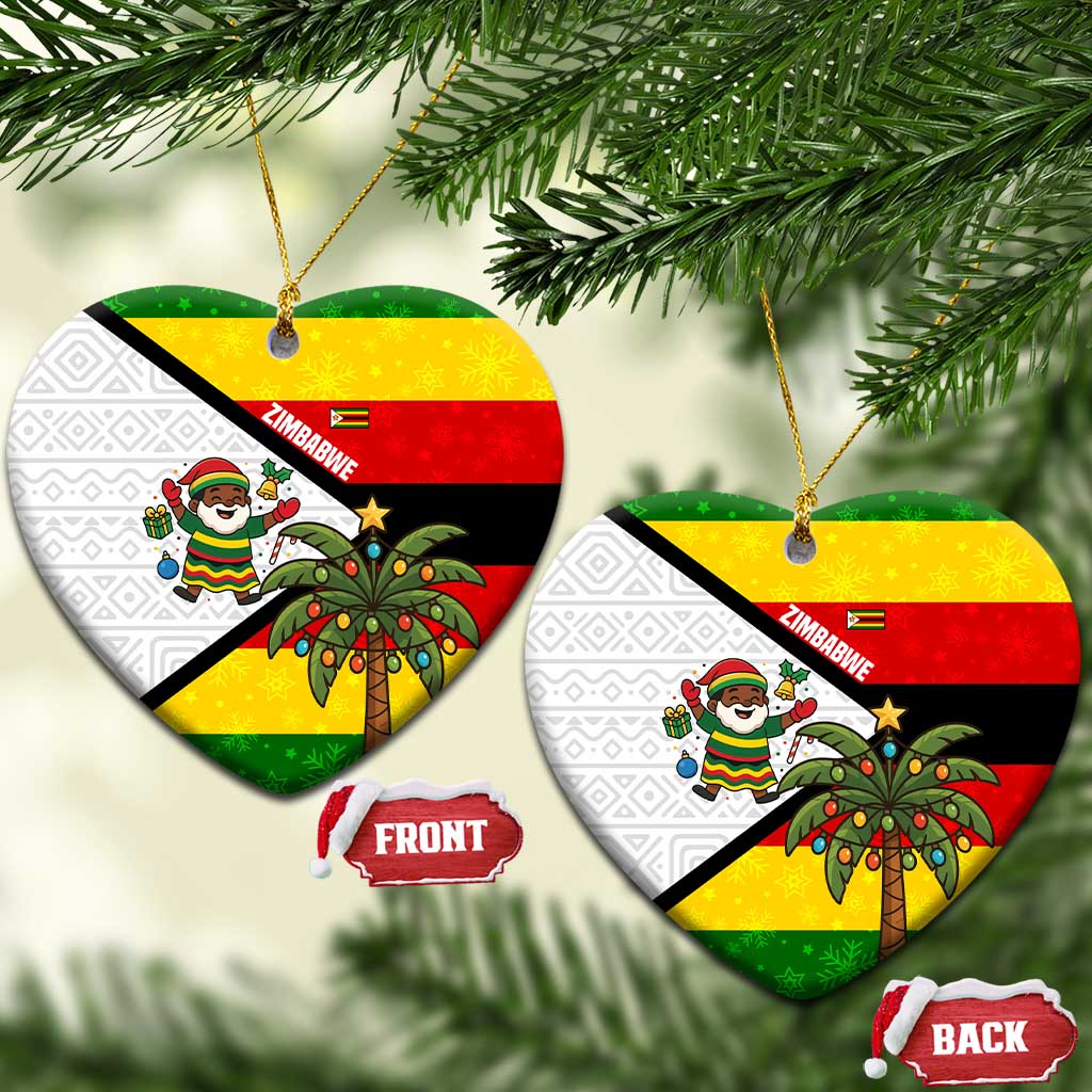 Zimbabwe Christmas Ceramic Ornament with Festive Santa Palm Tree and Red Yellow Green Flag - Wonder Print Shop