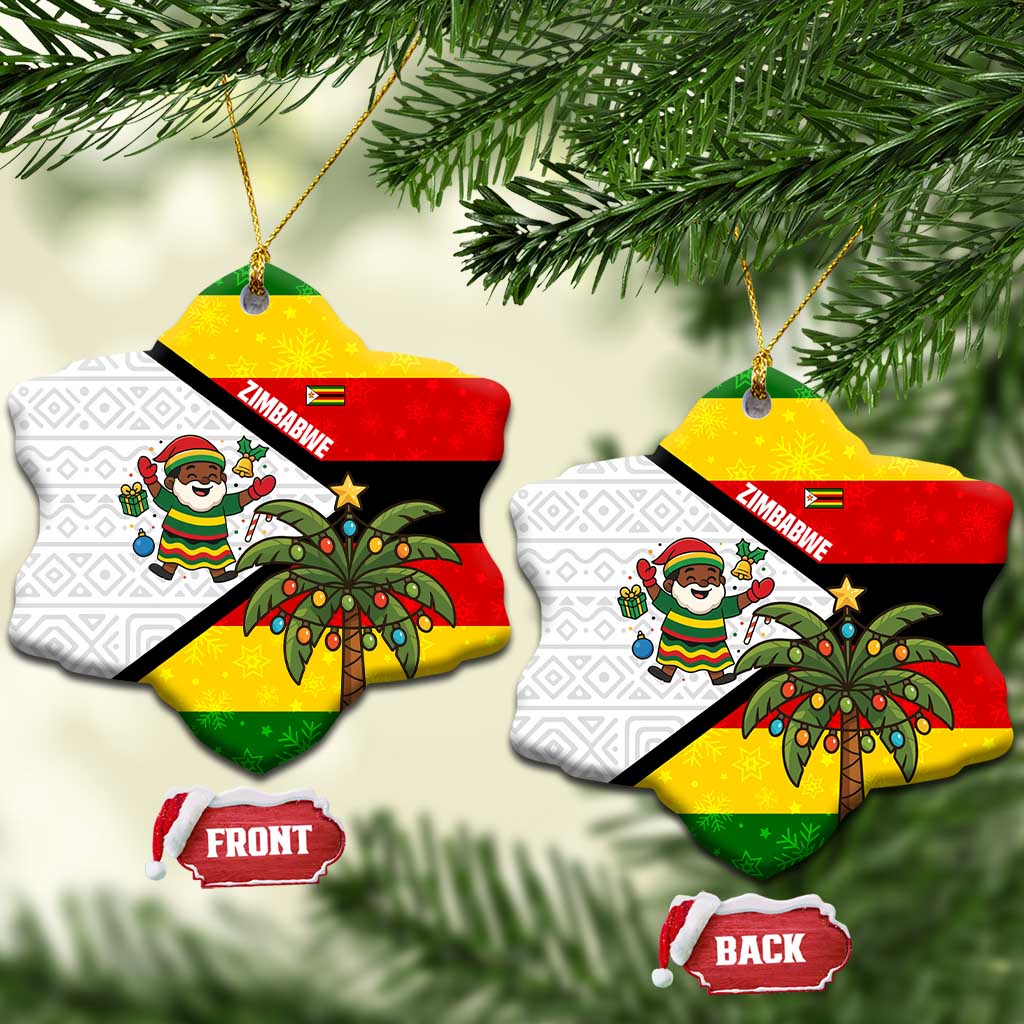 Zimbabwe Christmas Ceramic Ornament with Festive Santa Palm Tree and Red Yellow Green Flag - Wonder Print Shop