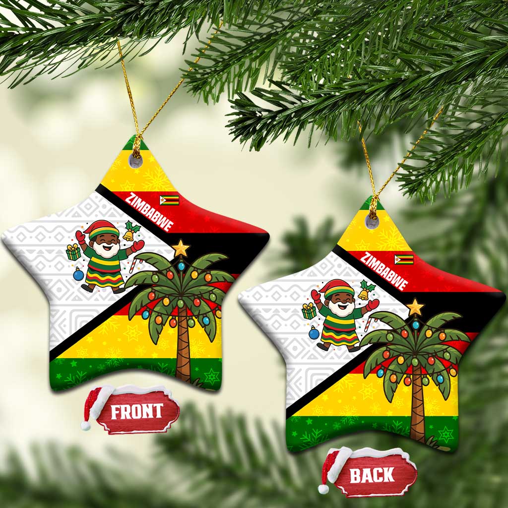Zimbabwe Christmas Ceramic Ornament with Festive Santa Palm Tree and Red Yellow Green Flag - Wonder Print Shop