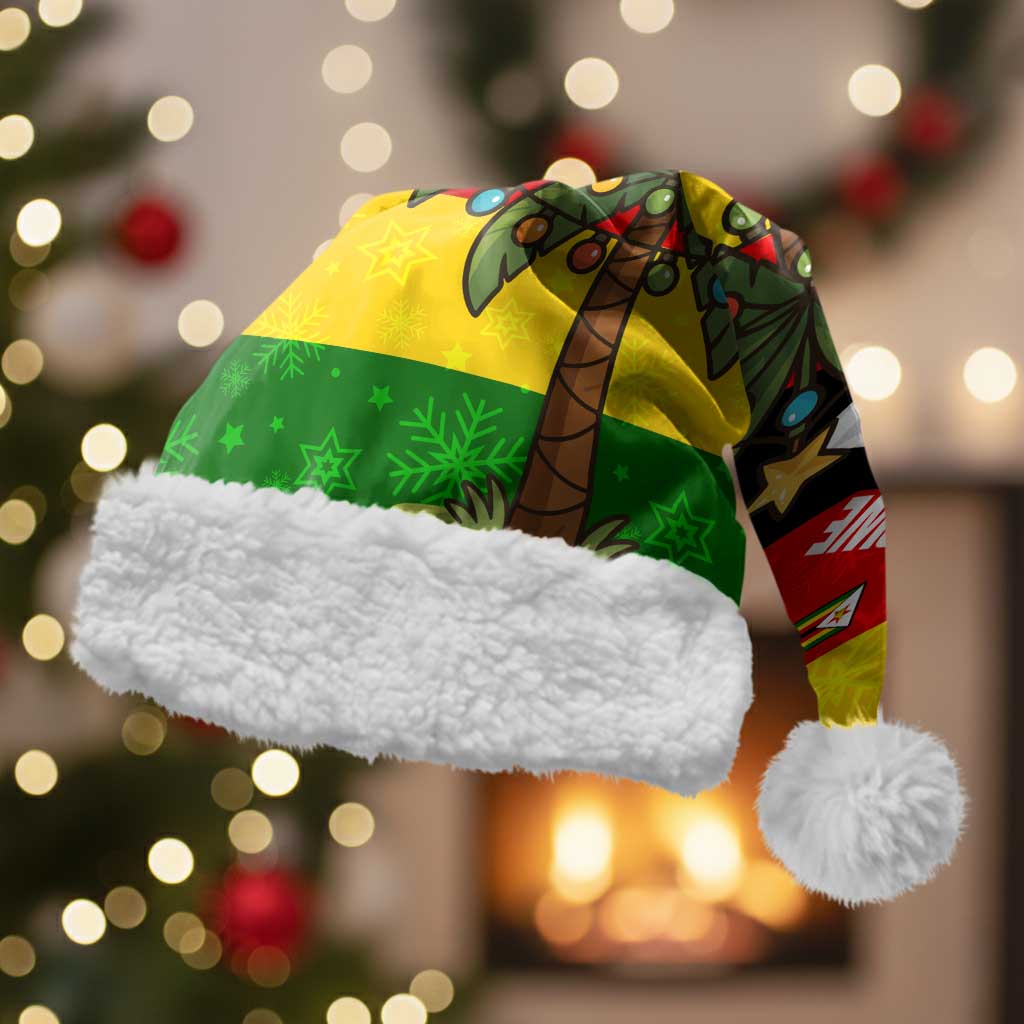 Zimbabwe Christmas Santa Hat with Festive Santa Palm Tree and Red Yellow Green Flag - Wonder Print Shop