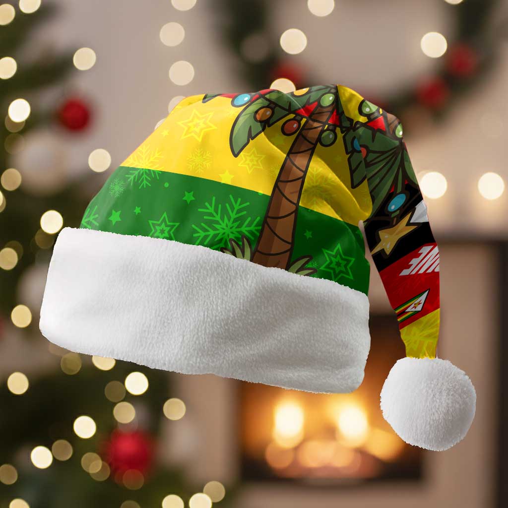 Zimbabwe Christmas Santa Hat with Festive Santa Palm Tree and Red Yellow Green Flag - Wonder Print Shop