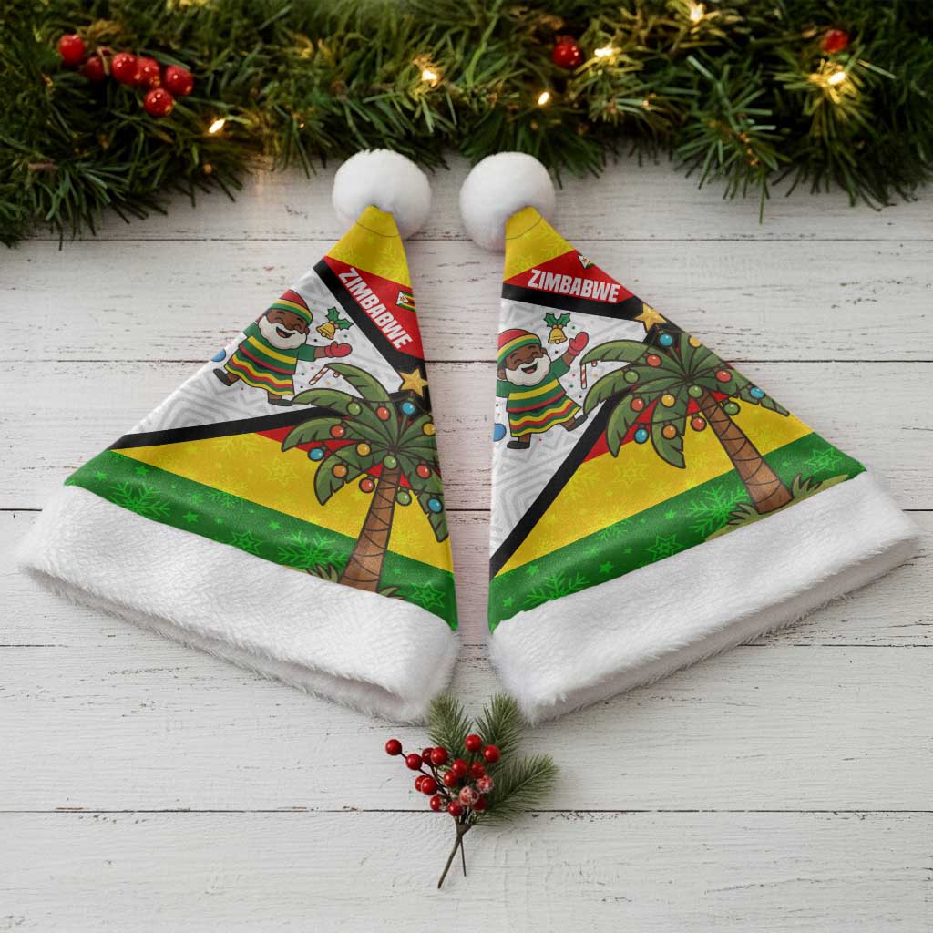 Zimbabwe Christmas Santa Hat with Festive Santa Palm Tree and Red Yellow Green Flag - Wonder Print Shop