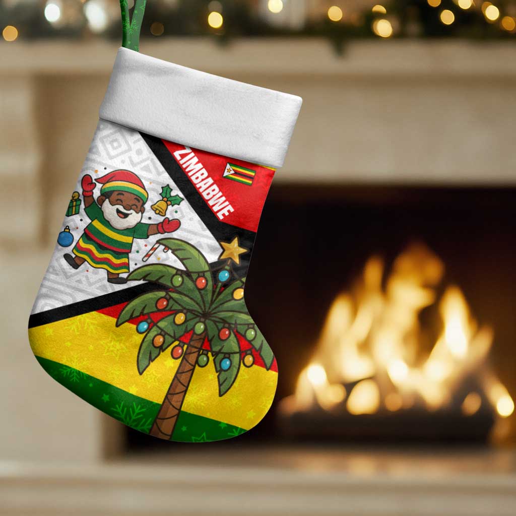 Zimbabwe Christmas Stocking with Festive Santa Palm Tree and Red Yellow Green Flag - Wonder Print Shop