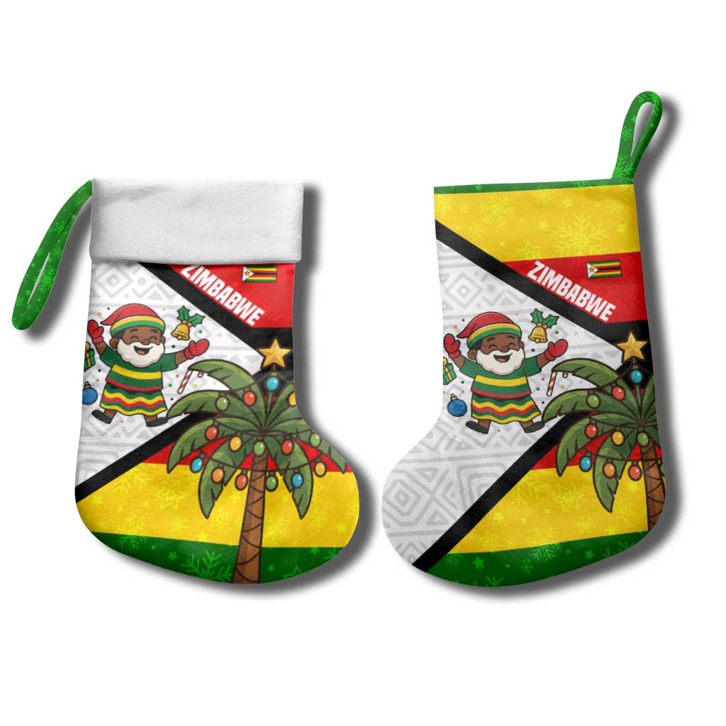 Zimbabwe Christmas Stocking with Festive Santa Palm Tree and Red Yellow Green Flag - Wonder Print Shop