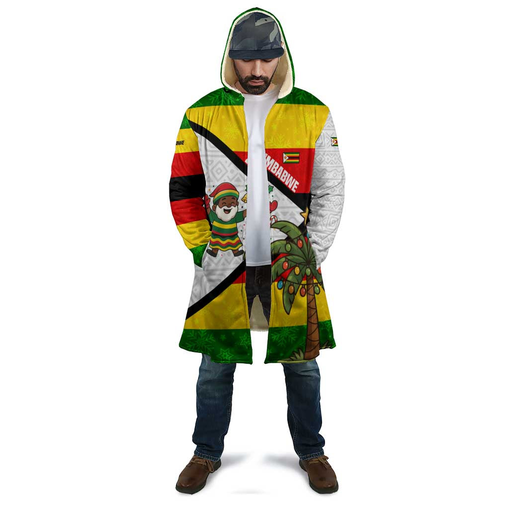 Zimbabwe Christmas Cloak with Festive Santa Palm Tree and Red Yellow Green Flag - Wonder Print Shop