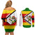 Zimbabwe Christmas Couples Matching Off Shoulder Short Dress and Long Sleeve Button Shirt with Festive Santa Palm Tree and Red Yellow Green Flag - Wonder Print Shop