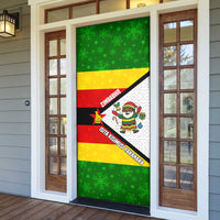 Zimbabwe Christmas Door Cover with Festive Santa Palm Tree and Red Yellow Green Flag - Wonder Print Shop