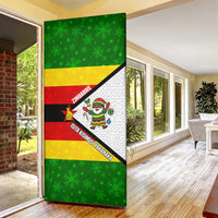 Zimbabwe Christmas Door Cover with Festive Santa Palm Tree and Red Yellow Green Flag - Wonder Print Shop