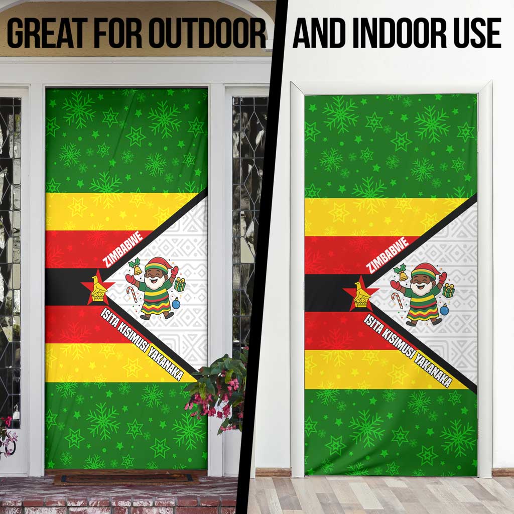 Zimbabwe Christmas Door Cover with Festive Santa Palm Tree and Red Yellow Green Flag - Wonder Print Shop
