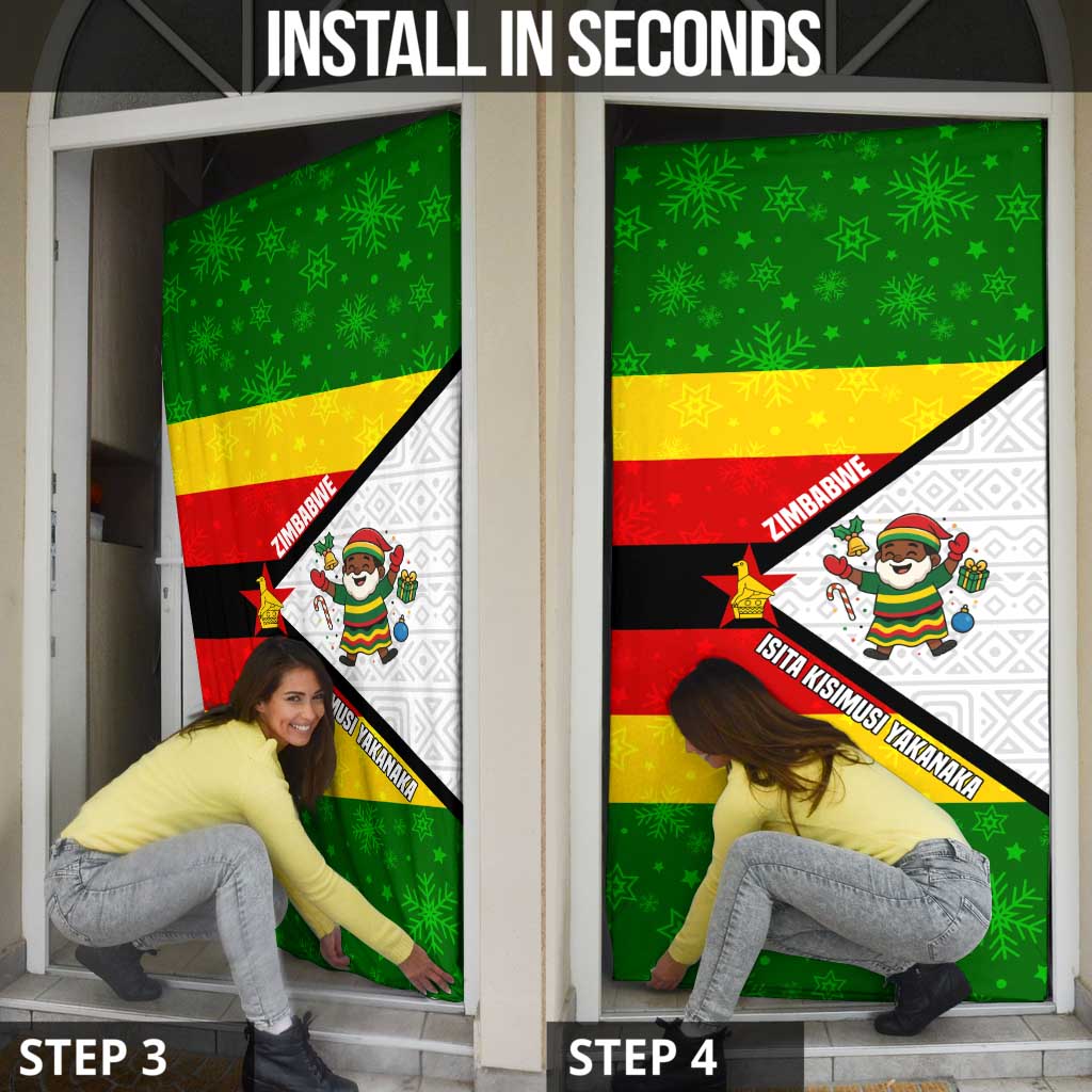 Zimbabwe Christmas Door Cover with Festive Santa Palm Tree and Red Yellow Green Flag - Wonder Print Shop