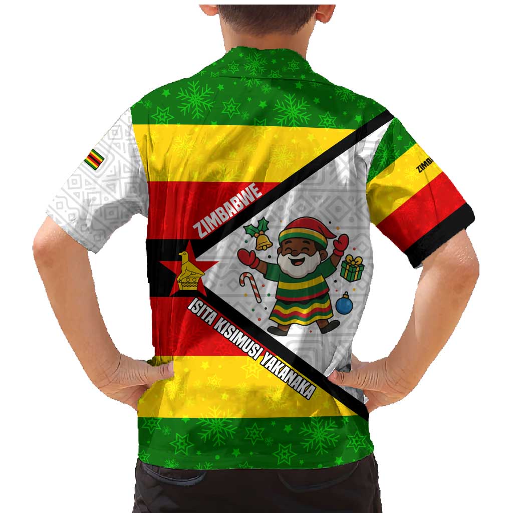 Zimbabwe Christmas Family Matching Mermaid Dress and Hawaiian Shirt with Festive Santa Palm Tree and Red Yellow Green Flag - Wonder Print Shop