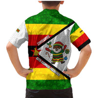 Zimbabwe Christmas Family Matching Mermaid Dress and Hawaiian Shirt with Festive Santa Palm Tree and Red Yellow Green Flag - Wonder Print Shop