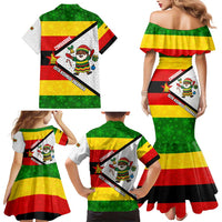 Zimbabwe Christmas Family Matching Mermaid Dress and Hawaiian Shirt with Festive Santa Palm Tree and Red Yellow Green Flag - Wonder Print Shop