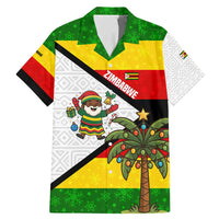 Zimbabwe Christmas Family Matching Mermaid Dress and Hawaiian Shirt with Festive Santa Palm Tree and Red Yellow Green Flag - Wonder Print Shop