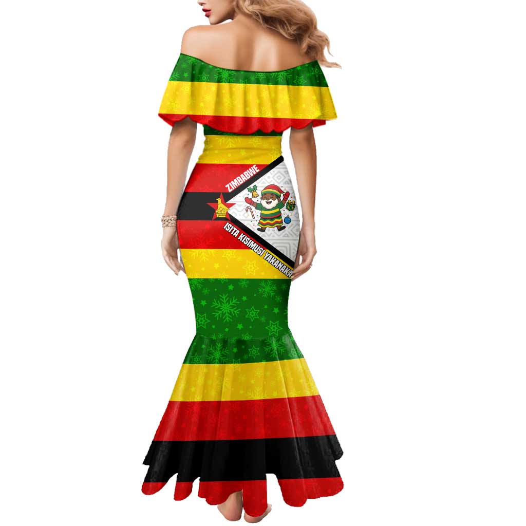 Zimbabwe Christmas Family Matching Mermaid Dress and Hawaiian Shirt with Festive Santa Palm Tree and Red Yellow Green Flag - Wonder Print Shop