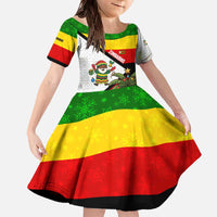 Zimbabwe Christmas Family Matching Off The Shoulder Long Sleeve Dress and Hawaiian Shirt with Festive Santa Palm Tree and Red Yellow Green Flag - Wonder Print Shop
