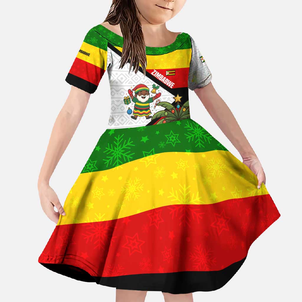 Zimbabwe Christmas Family Matching Off Shoulder Maxi Dress and Hawaiian Shirt with Festive Santa Palm Tree and Red Yellow Green Flag - Wonder Print Shop