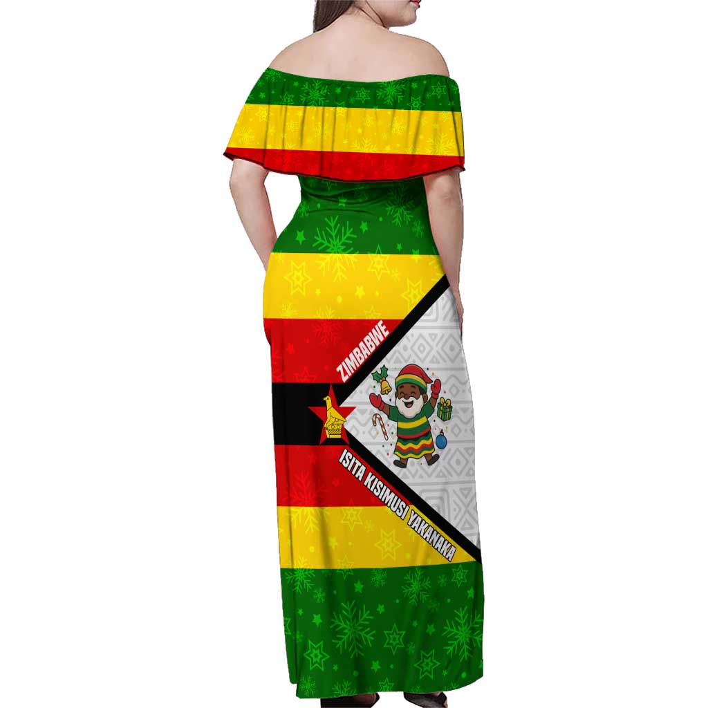 Zimbabwe Christmas Family Matching Off Shoulder Maxi Dress and Hawaiian Shirt with Festive Santa Palm Tree and Red Yellow Green Flag - Wonder Print Shop