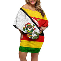 Zimbabwe Christmas Family Matching Off Shoulder Short Dress and Hawaiian Shirt with Festive Santa Palm Tree and Red Yellow Green Flag - Wonder Print Shop