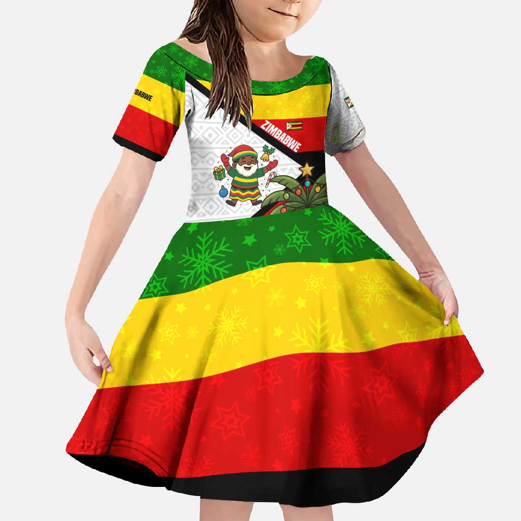 Zimbabwe Christmas Family Matching Summer Maxi Dress and Hawaiian Shirt with Festive Santa Palm Tree and Red Yellow Green Flag - Wonder Print Shop