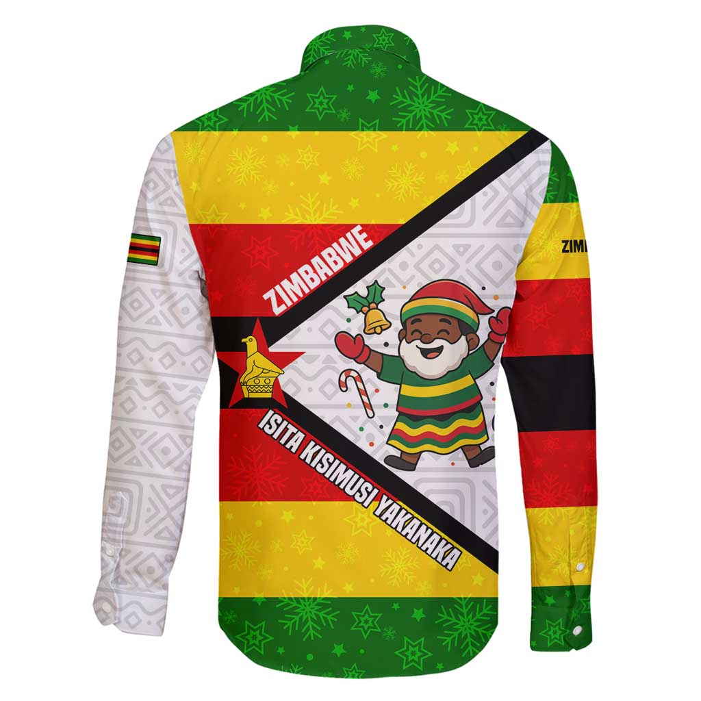 Zimbabwe Christmas Family Matching Summer Maxi Dress and Hawaiian Shirt with Festive Santa Palm Tree and Red Yellow Green Flag - Wonder Print Shop