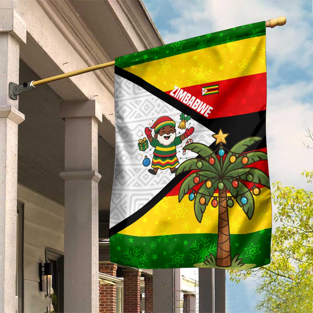 Zimbabwe Christmas Garden Flag with Festive Santa Palm Tree and Red Yellow Green Flag - Wonder Print Shop