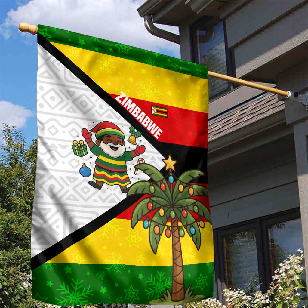 Zimbabwe Christmas Garden Flag with Festive Santa Palm Tree and Red Yellow Green Flag - Wonder Print Shop