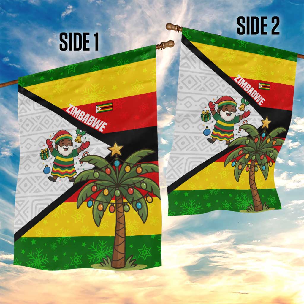 Zimbabwe Christmas Garden Flag with Festive Santa Palm Tree and Red Yellow Green Flag - Wonder Print Shop