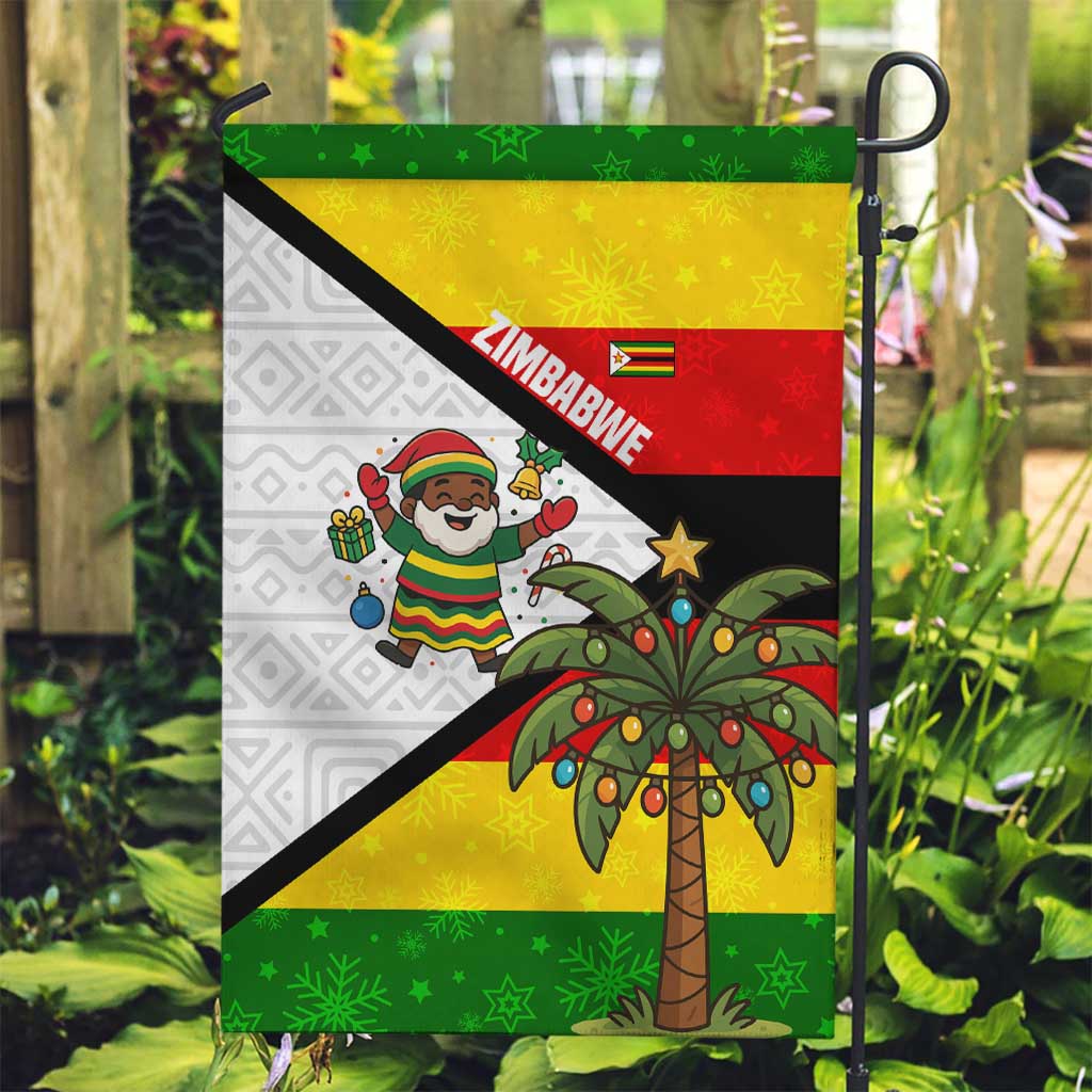Zimbabwe Christmas Garden Flag with Festive Santa Palm Tree and Red Yellow Green Flag - Wonder Print Shop