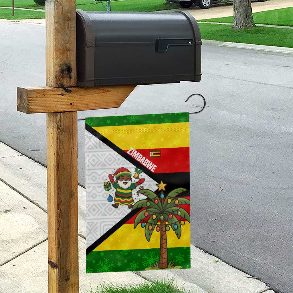 Zimbabwe Christmas Garden Flag with Festive Santa Palm Tree and Red Yellow Green Flag - Wonder Print Shop
