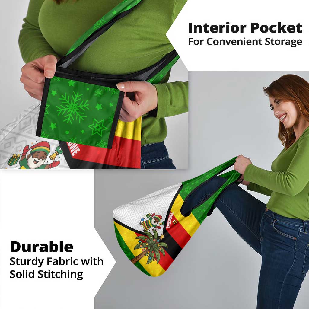 Zimbabwe Christmas Grocery Bag with Festive Santa Palm Tree and Red Yellow Green Flag - Wonder Print Shop