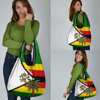 Zimbabwe Christmas Grocery Bag with Festive Santa Palm Tree and Red Yellow Green Flag - Wonder Print Shop