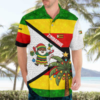 Zimbabwe Christmas Hawaiian Shirt with Festive Santa Palm Tree and Red Yellow Green Flag - Wonder Print Shop